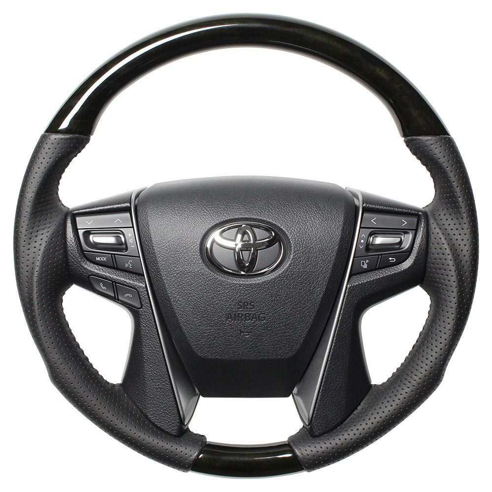 REAL ORIGINAL SERIES ROUND SHAPE BLACK WOOD BLACK STITCH STEERING WHEEL FOR TOYOTA CROWN ATHLETE 210  H30-BKW-BK