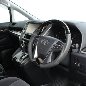 REAL ORIGINAL SERIES ROUND SHAPE BLACK WOOD BLACK STITCH STEERING WHEEL FOR TOYOTA VELLFIRE 30  H30-BKW-BK