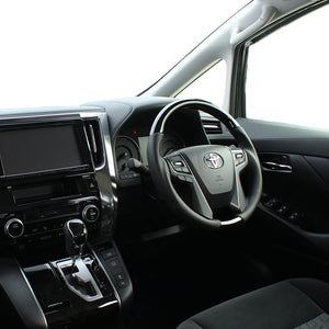 REAL ORIGINAL SERIES ROUND SHAPE BLACK WOOD BLACK STITCH STEERING WHEEL FOR TOYOTA VELLFIRE 30  H30-BKW-BK