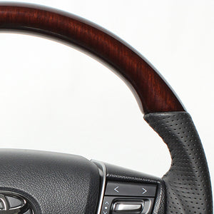 REAL ORIGINAL SERIES ROUND SHAPE 56 BROWN WOOD BLACK STITCH STEERING WHEEL FOR TOYOTA LAND CRUISER 200 : KOUKI  H30-BRW-BK
