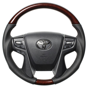 REAL ORIGINAL SERIES ROUND SHAPE 56 BROWN WOOD BLACK STITCH STEERING WHEEL FOR TOYOTA LAND CRUISER 200 : KOUKI  H30-BRW-BK