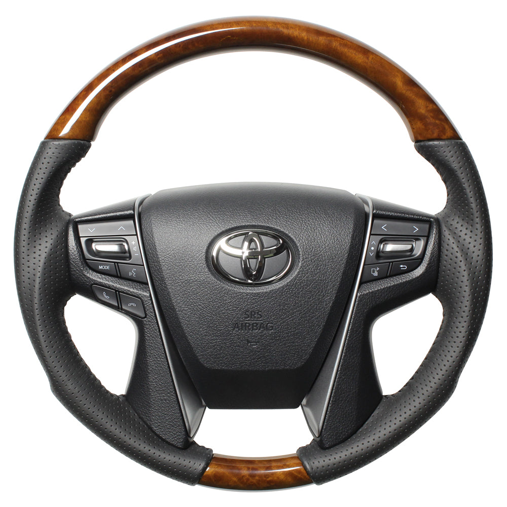 REAL ORIGINAL SERIES ROUND SHAPE 42 BROWN WOOD BLACK STITCH STEERING WHEEL FOR TOYOTA ALPHARD 30  H30-LBW-BK