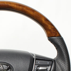 REAL ORIGINAL SERIES ROUND SHAPE 42 BROWN WOOD BLACK STITCH STEERING WHEEL FOR TOYOTA LAND CRUISER 200 : KOUKI  H30-LBW-BK