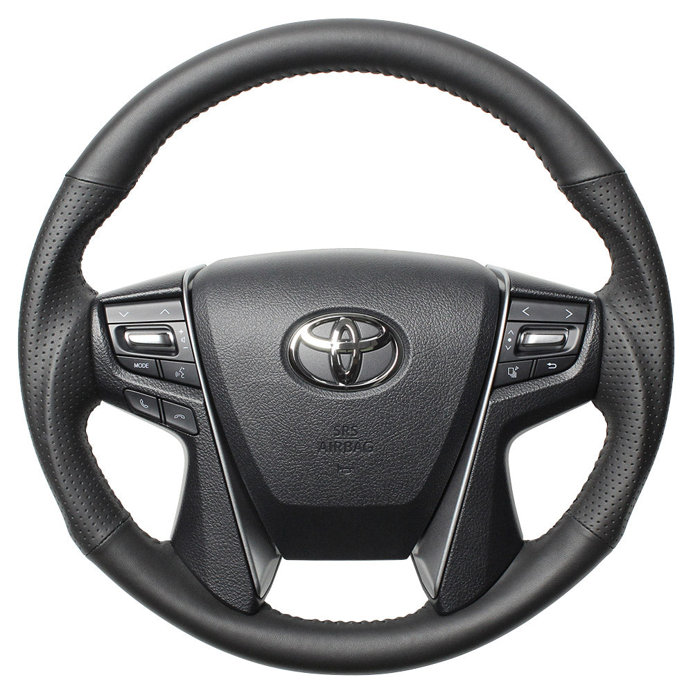 REAL ORIGINAL SERIES ROUND SHAPE ALL LEATHER BLACK STITCH STEERING WHEEL FOR TOYOTA LAND CRUISER PRADO 150 : KOUKI  H30-LPB-BK