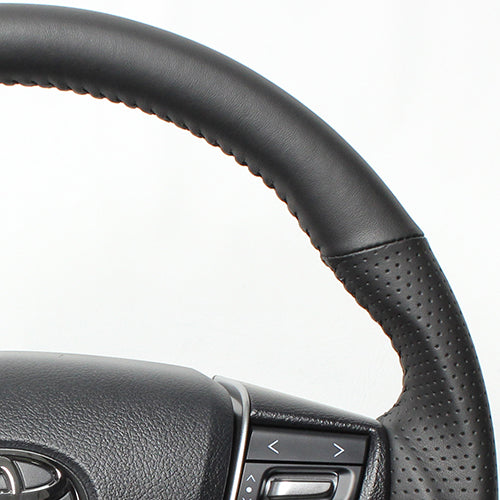 REAL ORIGINAL SERIES ROUND SHAPE ALL LEATHER BLACK STITCH STEERING WHEEL FOR TOYOTA CROWN ROYAL 210  H30-LPB-BK