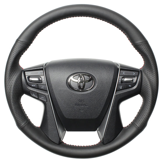 REAL ORIGINAL SERIES ROUND SHAPE ALL LEATHER RED STITCH STEERING WHEEL FOR TOYOTA CROWN ATHLETE 210  H30-LPB-RD