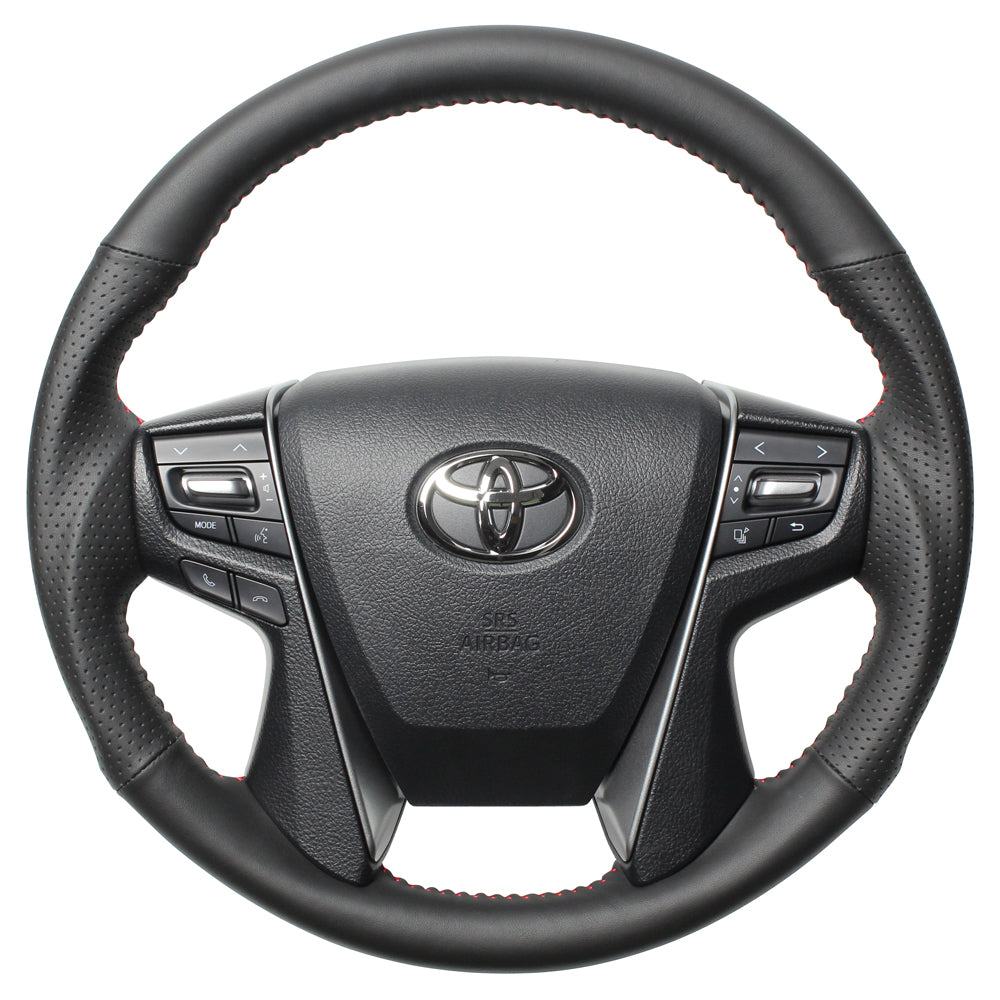 REAL ORIGINAL SERIES ROUND SHAPE ALL LEATHER RED STITCH STEERING WHEEL FOR TOYOTA CROWN ROYAL 210  H30-LPB-RD
