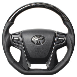 REAL PREMIUM SERIES D SHAPE BLACK CARBON BLACK EURO STITCH STEERING WHEEL FOR TOYOTA LAND CRUISER PRADO 150 : KOUKI  S210-BKC-BK
