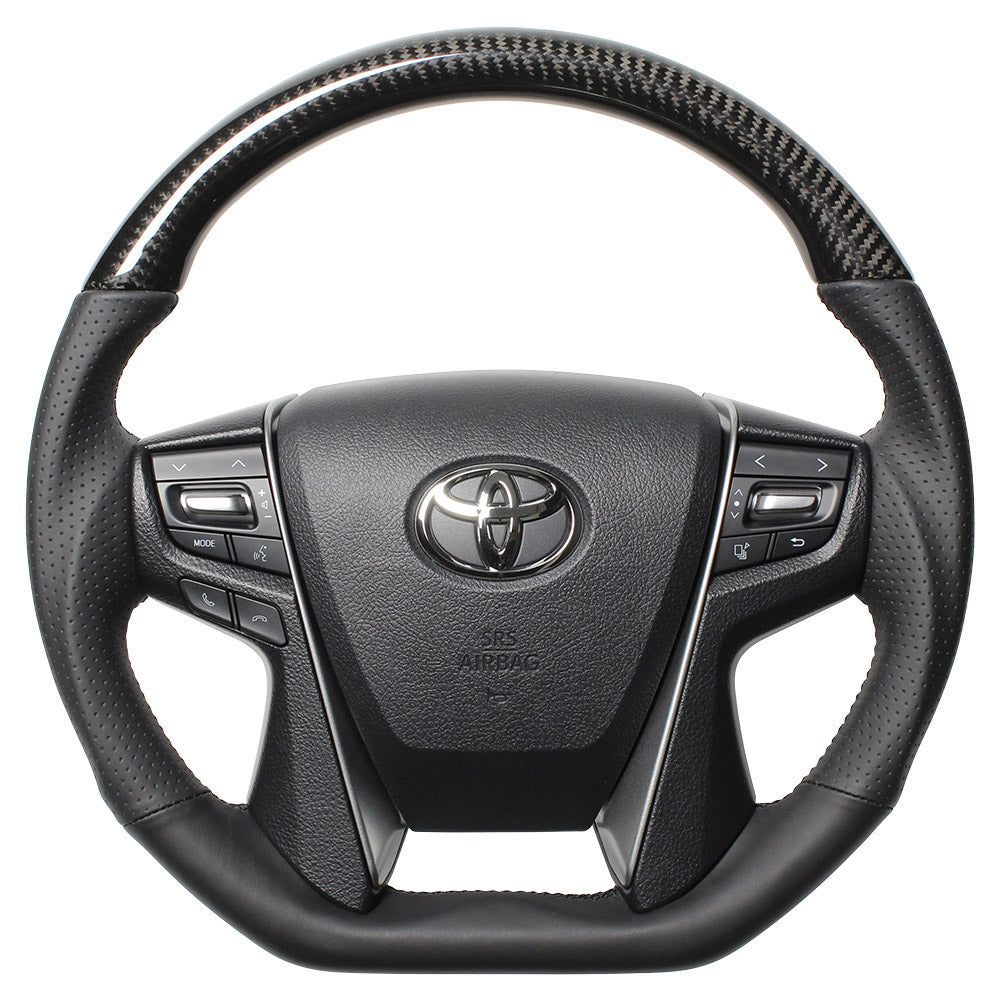 REAL PREMIUM SERIES D SHAPE BLACK CARBON BLACK EURO STITCH STEERING WHEEL FOR TOYOTA CROWN ATHLETE 210  S210-BKC-BK