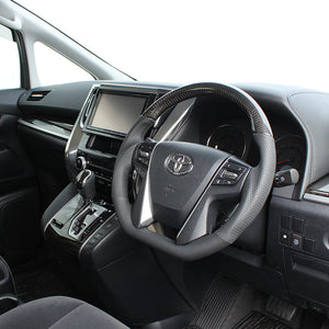 REAL PREMIUM SERIES D SHAPE BLACK CARBON BLACK EURO STITCH STEERING WHEEL FOR TOYOTA ALPHARD 30  S210-BKC-BK