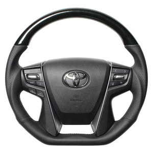 REAL PREMIUM SERIES D SHAPE 38B BLACK WOOD BLACK EURO STITCH STEERING WHEEL FOR TOYOTA ALPHARD 30  S210-BKW-BK