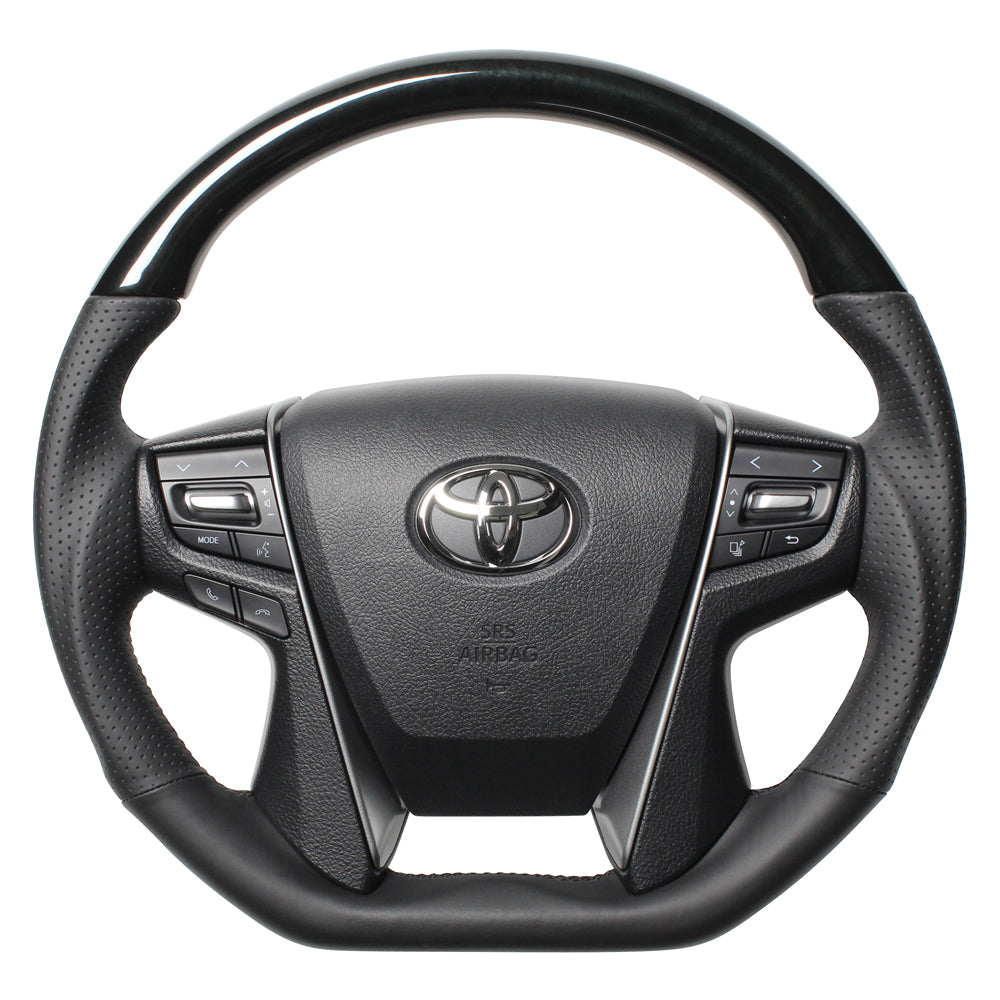 REAL PREMIUM SERIES D SHAPE 38B BLACK WOOD BLACK EURO STITCH STEERING WHEEL FOR TOYOTA CROWN ROYAL 210  S210-BKW-BK
