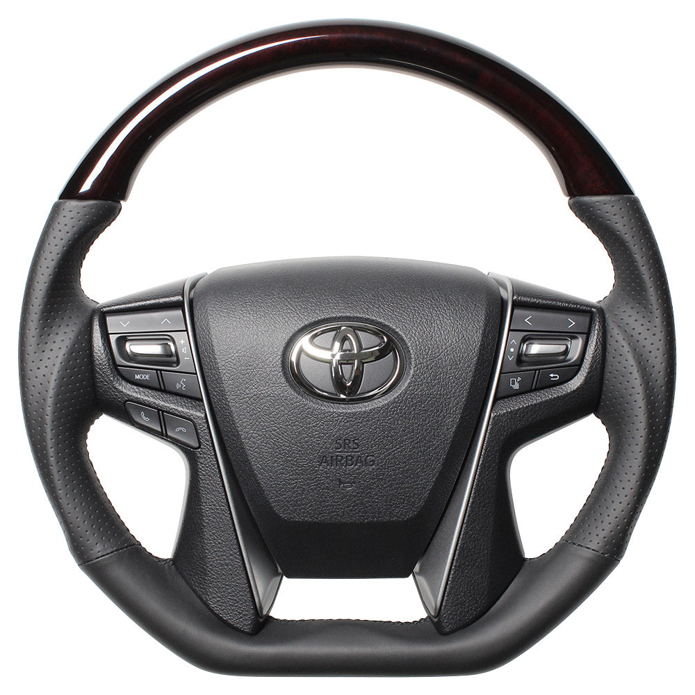 REAL PREMIUM SERIES D SHAPE 52 BROWN WOOD BLACK EURO STITCH STEERING WHEEL FOR TOYOTA ALPHARD 30  S210-BRW-BK