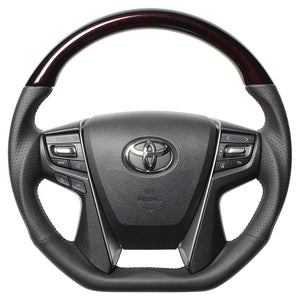 REAL PREMIUM SERIES D SHAPE 52 BROWN WOOD BLACK EURO STITCH STEERING WHEEL FOR TOYOTA CROWN ATHLETE 210  S210-BRW-BK