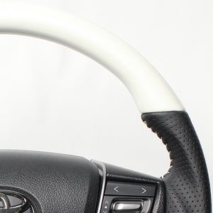 REAL PREMIUM SERIES D SHAPE PEARL WHITE WHITE STITCH STEERING WHEEL FOR TOYOTA LAND CRUISER PRADO 150 : KOUKI  S210-WHW-WH