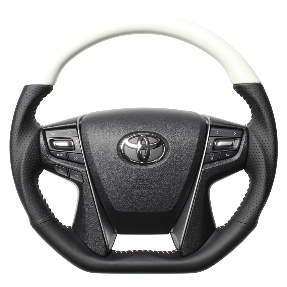 REAL PREMIUM SERIES D SHAPE PEARL WHITE WHITE STITCH STEERING WHEEL FOR TOYOTA LAND CRUISER PRADO 150 : KOUKI  S210-WHW-WH