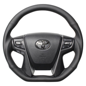 REAL PREMIUM SERIES D SHAPE NAPPA ALL LEATHER BLACK EURO STITCH STEERING WHEEL FOR TOYOTA CROWN MAJESTA 210  S210-LPB-BK