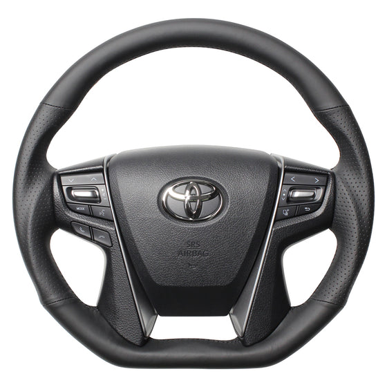 REAL PREMIUM SERIES D SHAPE NAPPA ALL LEATHER BLACK EURO STITCH STEERING WHEEL FOR TOYOTA CROWN ATHLETE 210  S210-LPB-BK