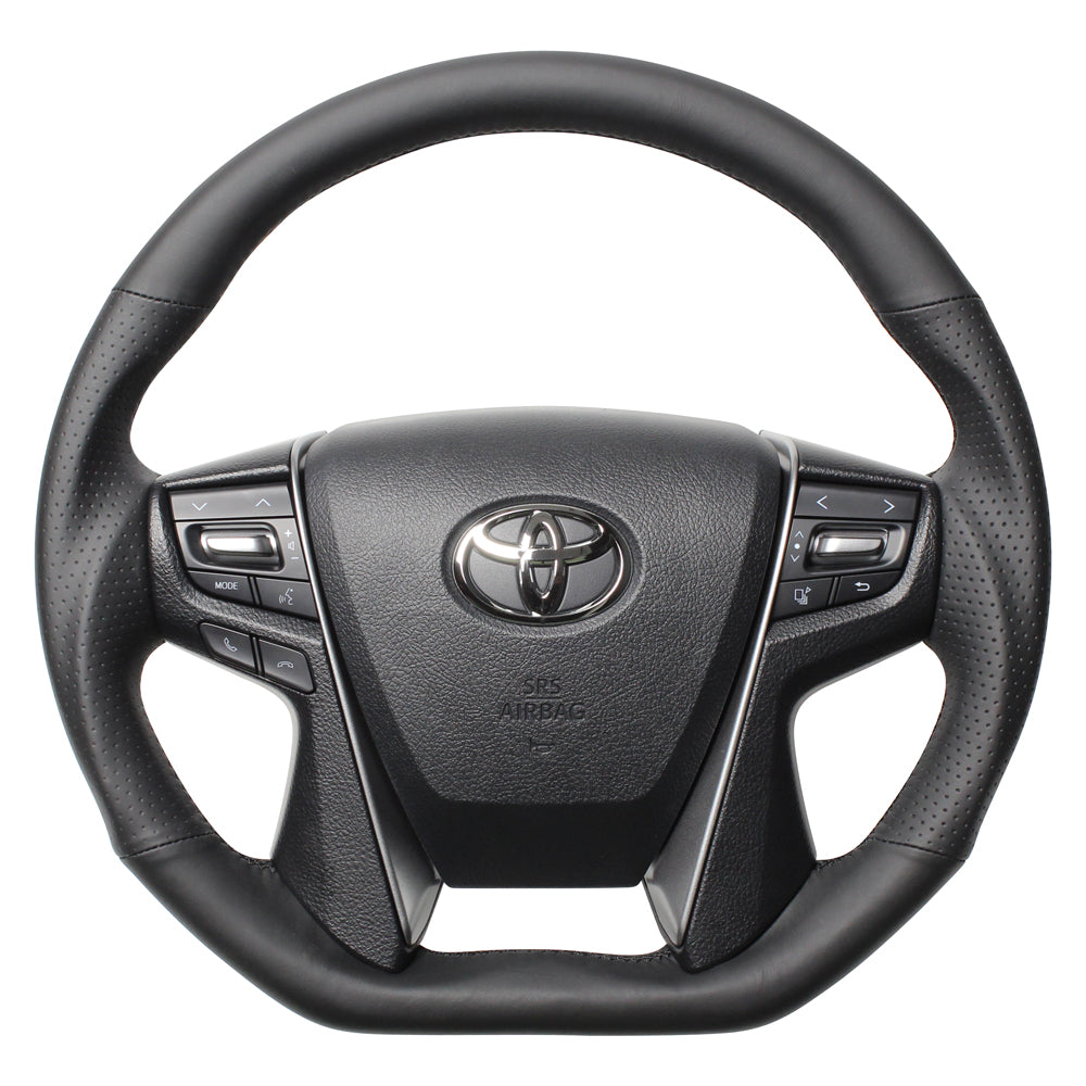 REAL PREMIUM SERIES D SHAPE NAPPA ALL LEATHER BLACK EURO STITCH STEERING WHEEL FOR TOYOTA VELLFIRE 30  S210-LPB-BK