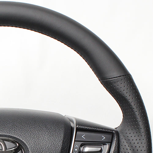 REAL PREMIUM SERIES D SHAPE NAPPA ALL LEATHER BLACK EURO STITCH STEERING WHEEL FOR TOYOTA CROWN ROYAL 210  S210-LPB-BK