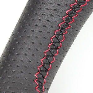 REAL ORIGINAL SERIES GUN GRIP SMALL DIAMETER ROUND SHAPE BLACK CARBON RED X BLACK EURO STITCH STEERING WHEEL FOR TOYOTA REGIUS ACE 200 : 4 TYPE OR KOUKI  H214-BKC-RD