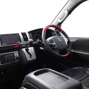 REAL ORIGINAL SERIES GUN GRIP GENUINE SAME DIAMETER ROUND SHAPE PEARL RED RED X BLACK EURO STITCH STEERING WHEEL FOR TOYOTA REGIUS ACE 200 : 4 TYPE OR KOUKI  H204-RDW-RD