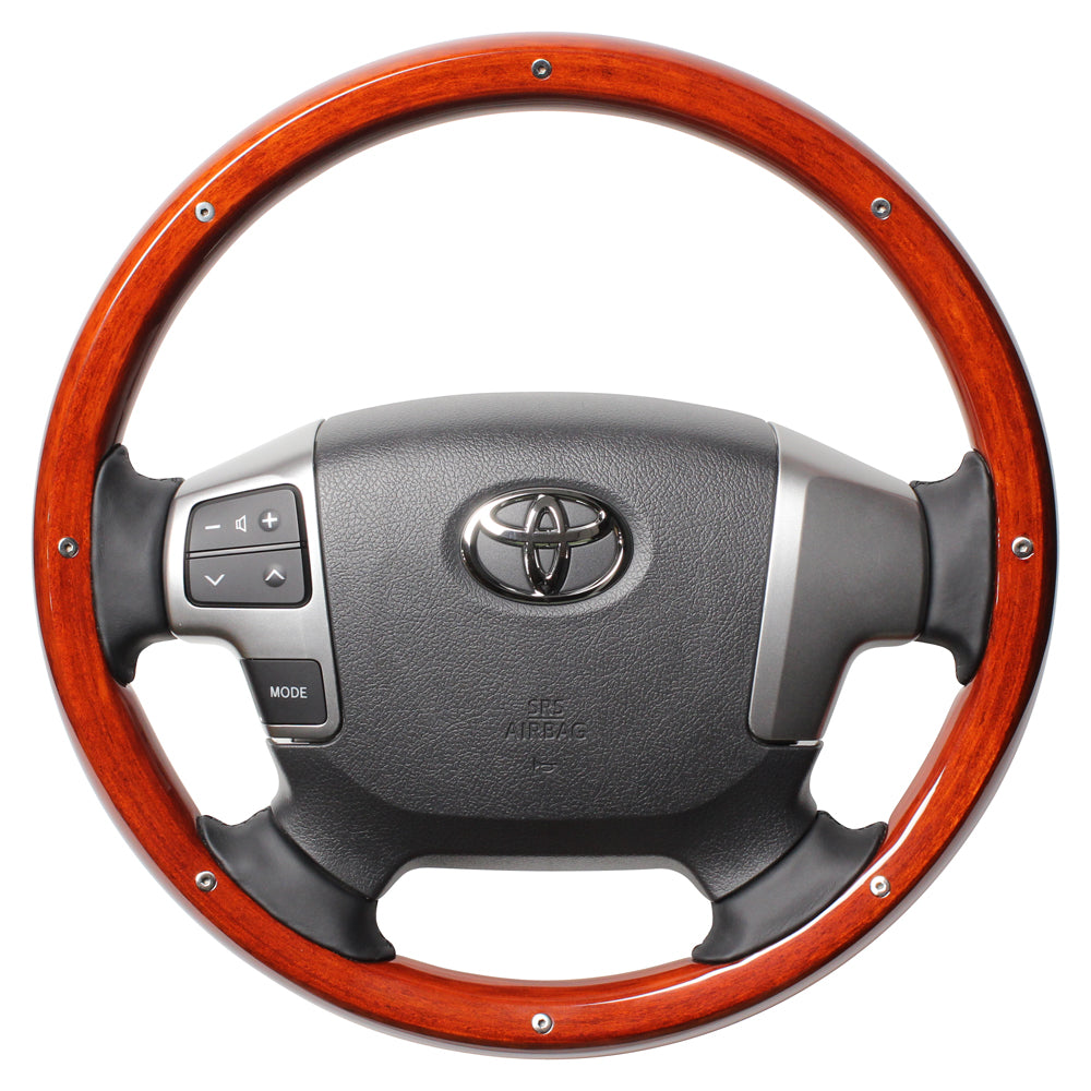 REAL ORIGINAL SERIES ALL WOOD ROUND SHAPE LIGHT BROWN WOOD STUDS BLACK EURO STITCH STEERING WHEEL FOR TOYOTA REGIUS ACE 200 : 4 TYPE OR KOUKI  J200-LBWM-BK