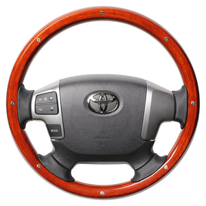 REAL ORIGINAL SERIES ALL WOOD ROUND SHAPE LIGHT BROWN WOOD STUDS BLACK EURO STITCH STEERING WHEEL FOR TOYOTA REGIUS ACE 200 : 4 TYPE OR KOUKI  J200-LBWM-BK