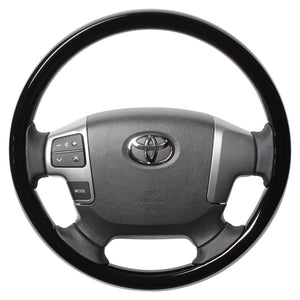 REAL ORIGINAL SERIES ALL WOOD ROUND SHAPE PIANO BLACK BLACK EURO STITCH STEERING WHEEL FOR TOYOTA REGIUS ACE 200 : 4 TYPE OR KOUKI  J200-PBW-BK