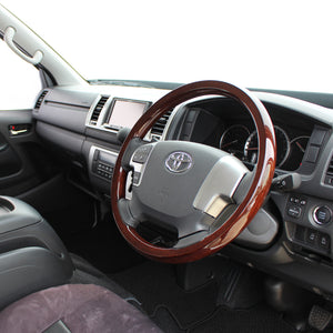 REAL ORIGINAL SERIES ALL WOOD ROUND SHAPE DARK BROWN WOOD BLACK EURO STITCH STEERING WHEEL FOR TOYOTA REGIUS ACE 200 : 4 TYPE OR KOUKI  J200-BRW-BK