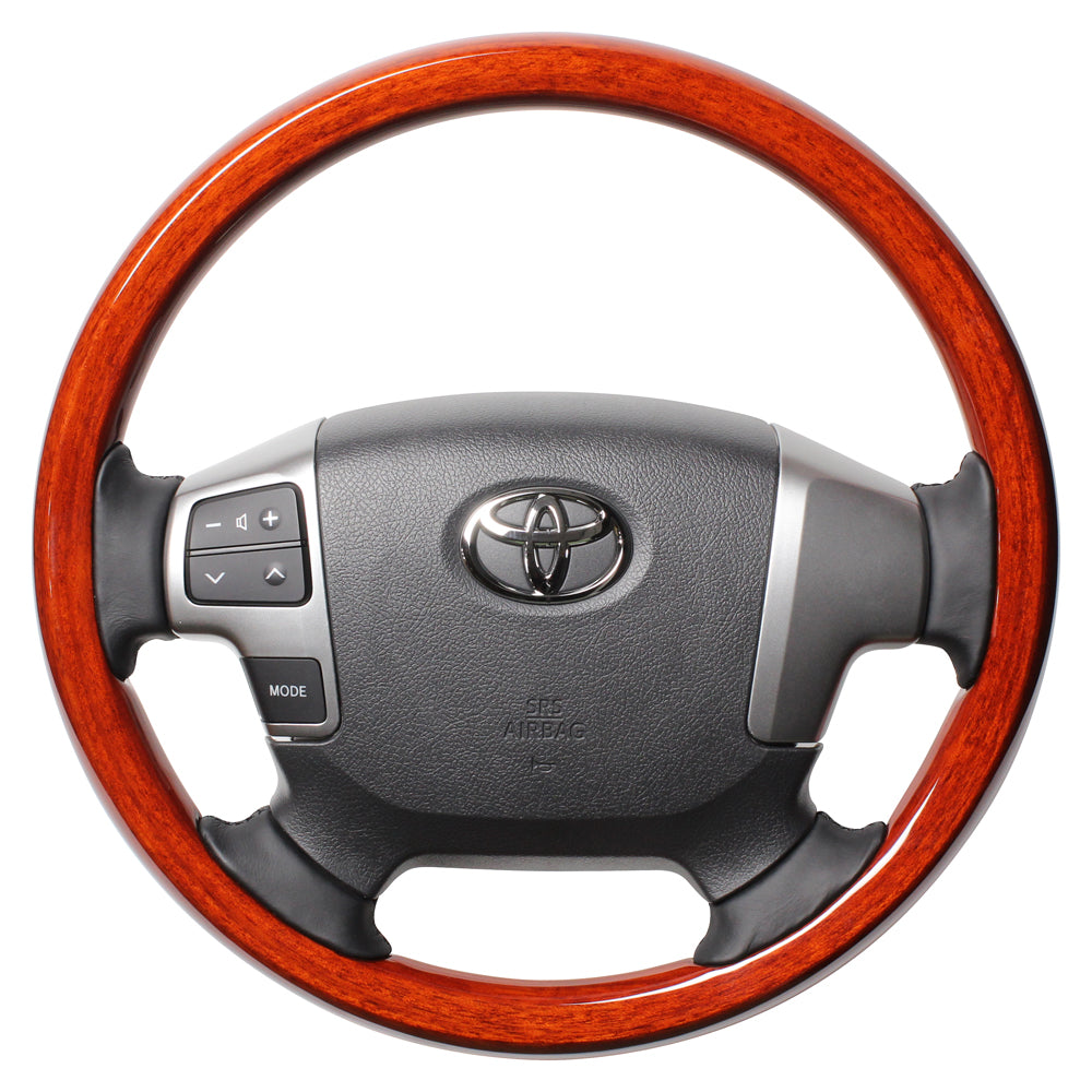 REAL ORIGINAL SERIES ALL WOOD ROUND SHAPE LIGHT BROWN WOOD BLACK EURO STITCH STEERING WHEEL FOR TOYOTA REGIUS ACE 200 : 4 TYPE OR KOUKI  J200-LBW-BK