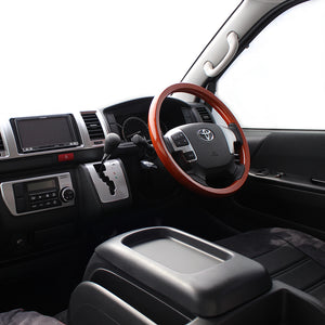 REAL ORIGINAL SERIES ALL WOOD ROUND SHAPE LIGHT BROWN WOOD BLACK EURO STITCH STEERING WHEEL FOR TOYOTA REGIUS ACE 200 : 4 TYPE OR KOUKI  J200-LBW-BK