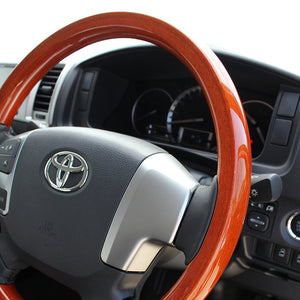 REAL ORIGINAL SERIES ALL WOOD ROUND SHAPE LIGHT BROWN WOOD BLACK EURO STITCH STEERING WHEEL FOR TOYOTA REGIUS ACE 200 : 4 TYPE OR KOUKI  J200-LBW-BK