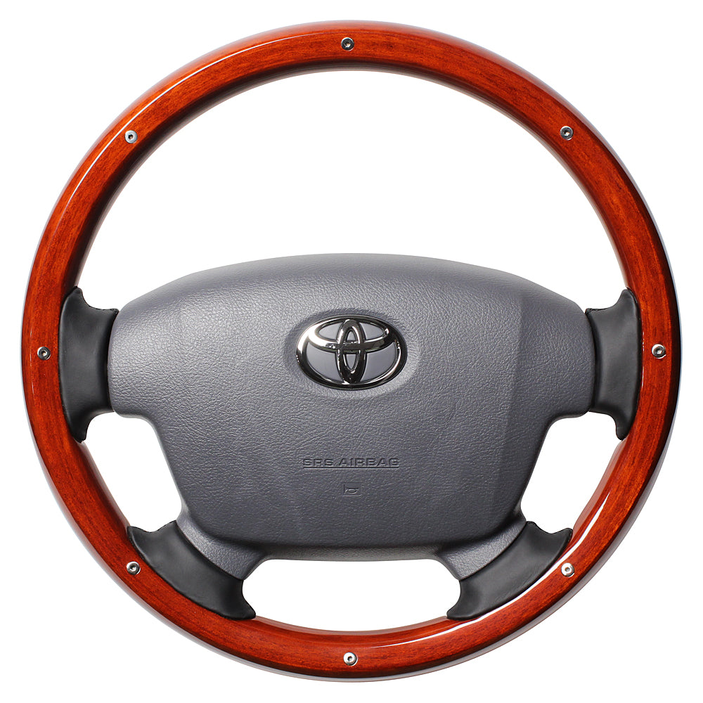 REAL ORIGINAL SERIES ROUND SHAPE LIGHT BROWN WOOD STUDS BLACK EURO STITCH STEERING WHEEL FOR TOYOTA LAND CRUISER 70  J200-LBWM-BK