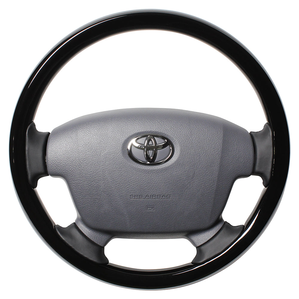 REAL ORIGINAL SERIES ROUND SHAPE PIANO BLACK BLACK EURO STITCH STEERING WHEEL FOR TOYOTA LAND CRUISER 70  J200-PBW-BK