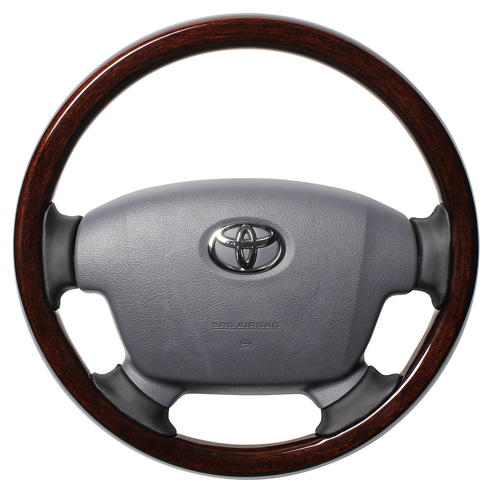 REAL ORIGINAL SERIES ROUND SHAPE DARK BROWN WOOD BLACK EURO STITCH STEERING WHEEL FOR TOYOTA LAND CRUISER 70  J200-BRW-BK