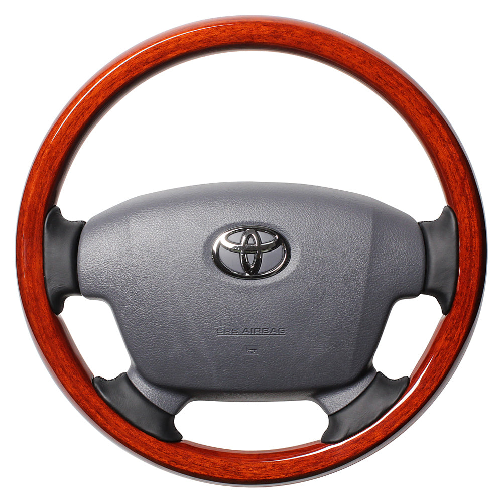 REAL ORIGINAL SERIES ROUND SHAPE LIGHT BROWN WOOD BLACK EURO STITCH STEERING WHEEL FOR TOYOTA LAND CRUISER 70  J200-LBW-BK