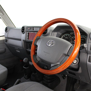 REAL ORIGINAL SERIES ROUND SHAPE LIGHT BROWN WOOD BLACK EURO STITCH STEERING WHEEL FOR TOYOTA LAND CRUISER 70  J200-LBW-BK