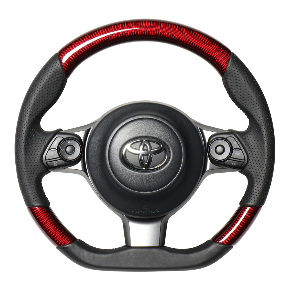 REAL ORIGINAL SERIES D SHAPE RED CARBON BLACK EURO STITCH STEERING WHEEL FOR TOYOTA AQUA GR SPORT 17 INCH PACKAGE 10  GR-RDC-BK