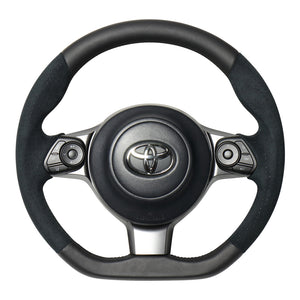 REAL ORIGINAL SERIES D SHAPE BLACK LEATHER & BLACK ULTRA SUEDE BLACK EURO STITCH STEERING WHEEL FOR TOYOTA MARK X GR SPORT 130  GR-ALC-BK