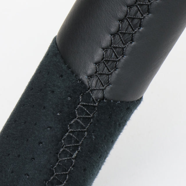 REAL ORIGINAL SERIES D SHAPE BLACK LEATHER & BLACK ULTRA SUEDE BLACK EURO STITCH STEERING WHEEL FOR TOYOTA NOAH GR SPORT 80  GR-ALC-BK