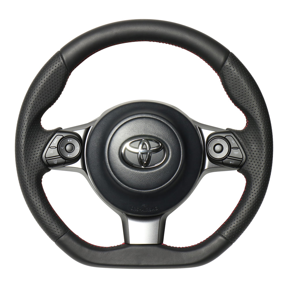 REAL ORIGINAL SERIES D SHAPE ALL LEATHER RED X BLACK EURO STITCH STEERING WHEEL FOR TOYOTA PRIUS Α GR SPORT 40  GR-LPB-RD