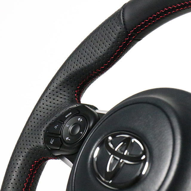 REAL ORIGINAL SERIES D SHAPE ALL LEATHER RED X BLACK EURO STITCH STEERING WHEEL FOR TOYOTA NOAH GR SPORT 80  GR-LPB-RD