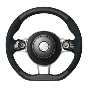REAL ORIGINAL SERIES D SHAPE BLACK LEATHER & BLACK ULTRA SUEDE BLACK EURO STITCH STEERING WHEEL FOR TOYOTA 86 GR ZN6 GR-ALC-BK