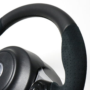 REAL ORIGINAL SERIES D SHAPE BLACK LEATHER & BLACK ULTRA SUEDE BLACK EURO STITCH STEERING WHEEL FOR TOYOTA 86 ZN6 KOUKI GR-ALC-BK