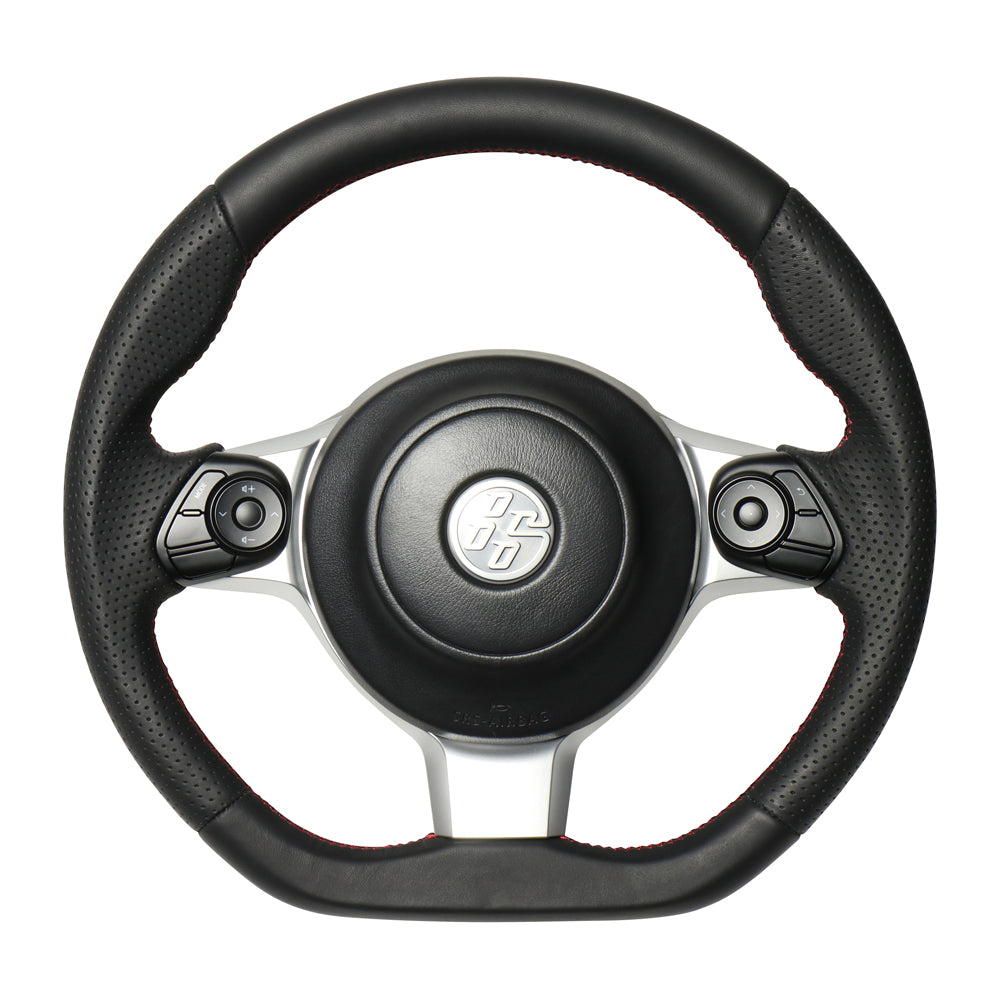 REAL ORIGINAL SERIES D SHAPE ALL LEATHER RED X BLACK EURO STITCH STEERING WHEEL FOR TOYOTA 86 ZN6 KOUKI GR-LPB-RD