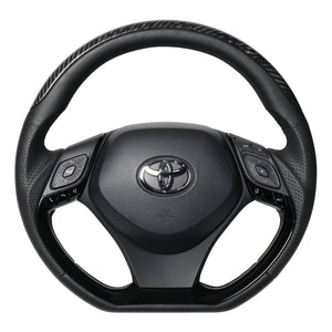 REAL ORIGINAL SERIES PLATE TYPE BLACK CARBON PLATE & PIANO BLACK PANEL BLACK EURO STITCH STEERING WHEEL FOR TOYOTA C-HR 10 50  X10N-BKC-PBP