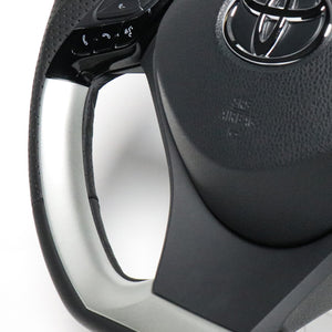 REAL ORIGINAL SERIES PLATE TYPE SILVER PLATE & SILVER PANEL BLACK EURO STITCH STEERING WHEEL FOR TOYOTA C-HR 10 50  X10N-SLP-SLP