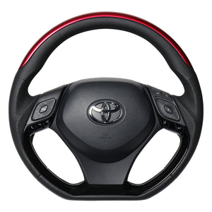 REAL ORIGINAL SERIES PLATE TYPE PEARL RED PLATE & PIANO BLACK PANEL BLACK EURO STITCH STEERING WHEEL FOR TOYOTA C-HR 10 50  X10N-RDP-PBP