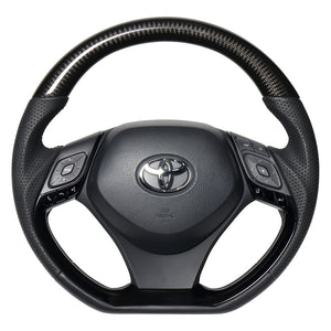 REAL ORIGINAL SERIES COMBINATION TYPE BLACK CARBON & PIANO BLACK PANEL BLACK EURO STITCH STEERING WHEEL FOR TOYOTA C-HR 10 50  X10-BKC-PBP